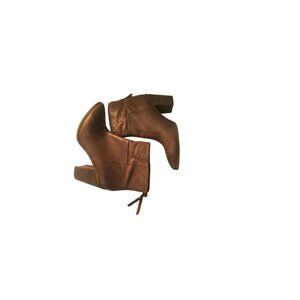 Western Ankle Booties Block Heel Leather Pointed Toe Chocolate Brown Size 11 Wom
